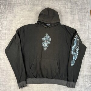 Vintage Y2K Sweatshirt Mens 2XL Black Biker Dragon Hip hop Skater Hoodie Grunge